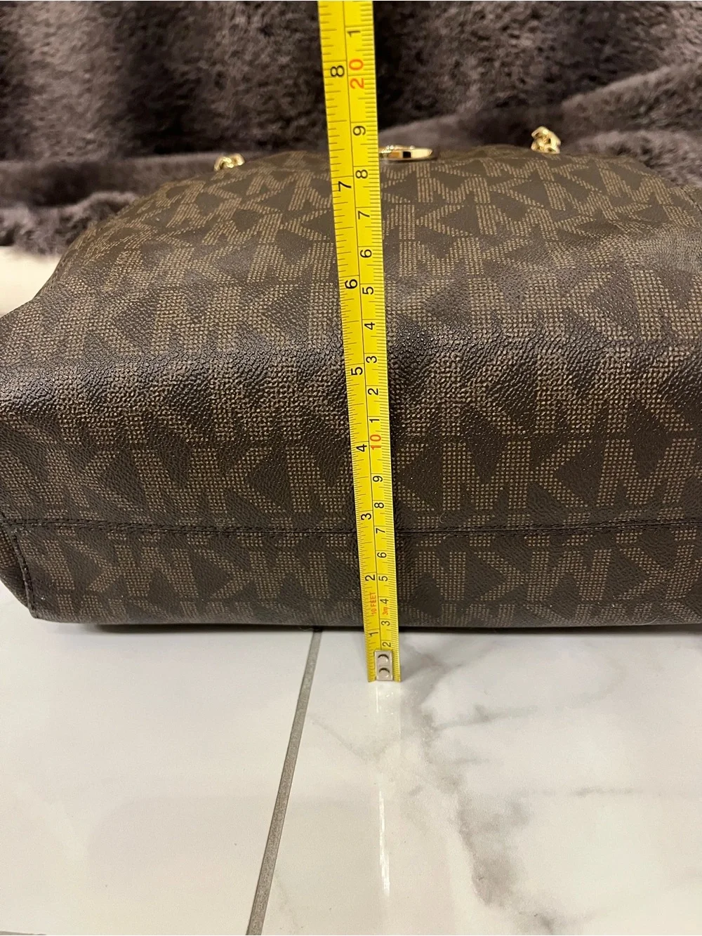 Michael Kors Brown MK Signature Shoulder Bag with Gold Hardware